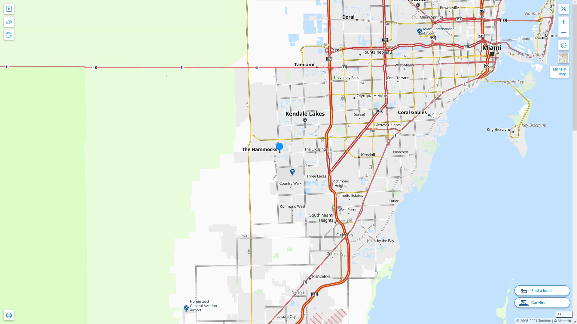 The Hammocks Florida Highway and Road Map